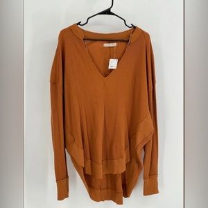 NWT Free People Top Women’s Small Thermal Knit Shirt Long Sleeve V Neck